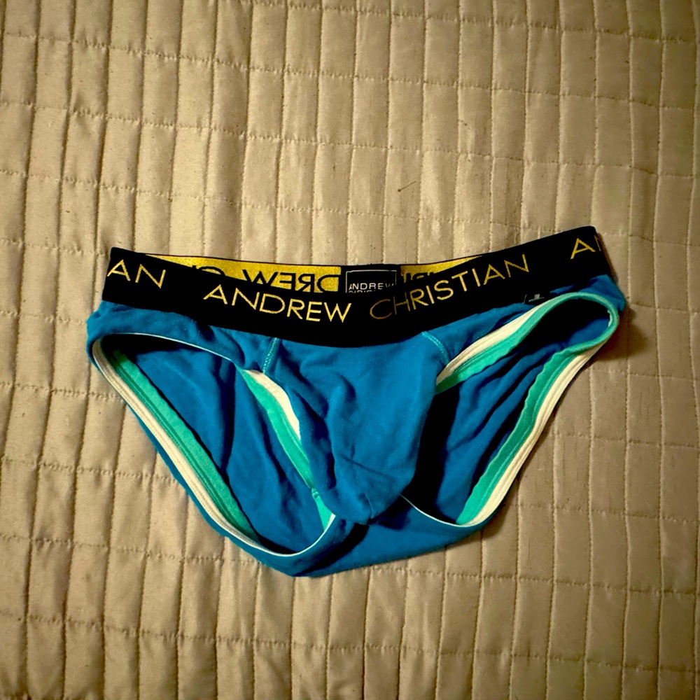 Andrew Christian briefs with hang free pouch.